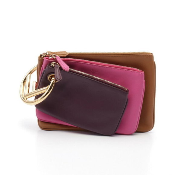 Fendi Triplet Clutch Purple Leather Pink Brown Bag - Picture 1 of 6